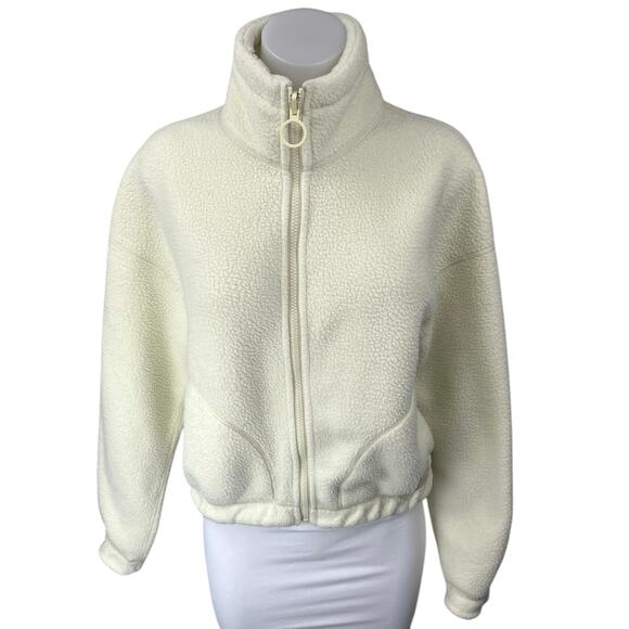 Gymshark Cream Sherpa Fleece Turtleneck Zip Up Long Sleeve Sweater Top Size XS - Picture 1 of 3